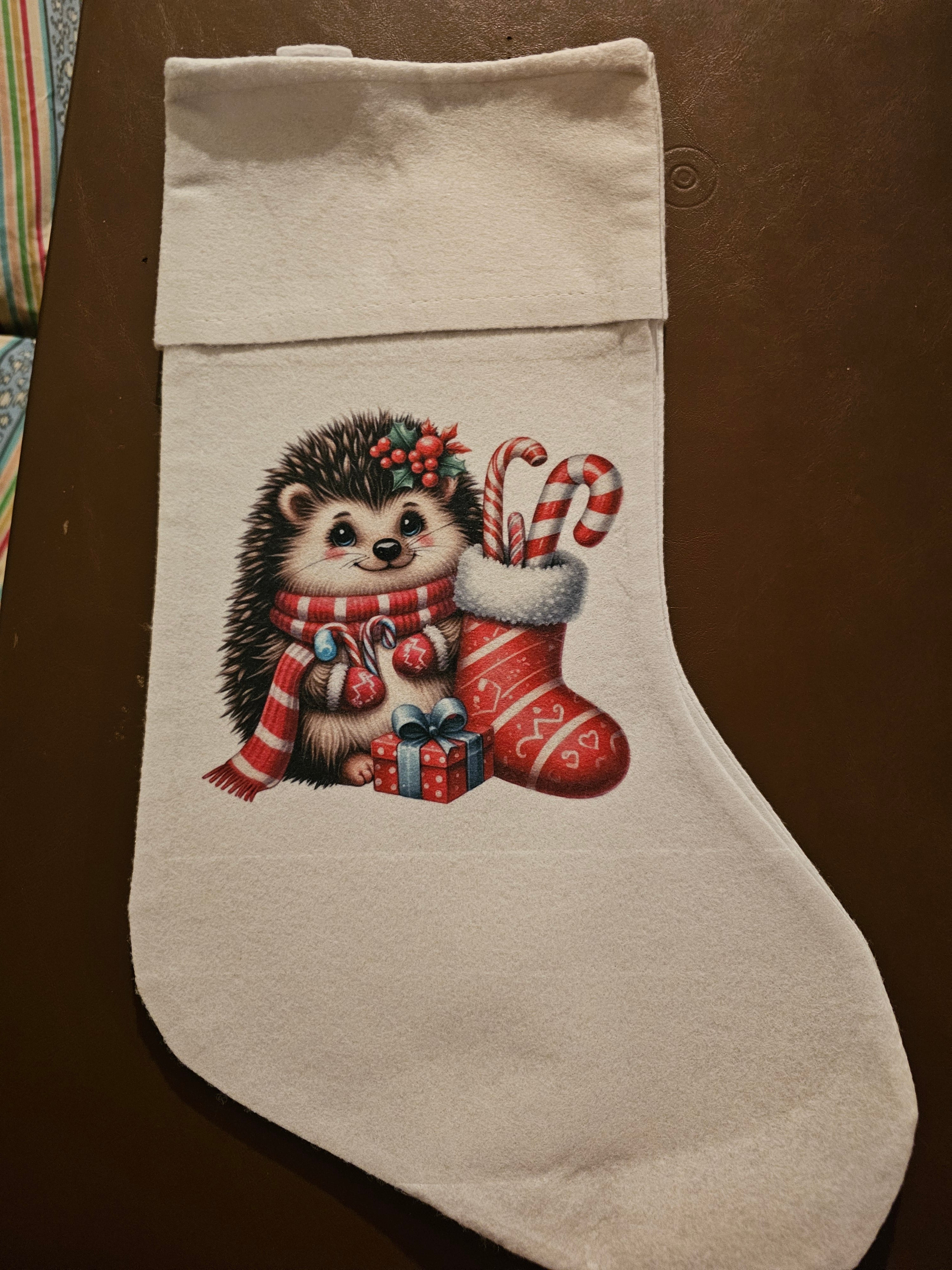 Candy Cane Hedgehog Christmas Stocking